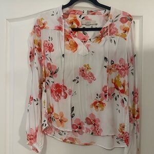 Loft white floral blouse size small
